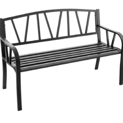 128 cm Lange Sitzbank Gartenbank mit Metallrahmen Schwarz