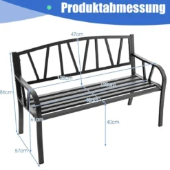 128 cm Lange Sitzbank Gartenbank mit Metallrahmen Schwarz