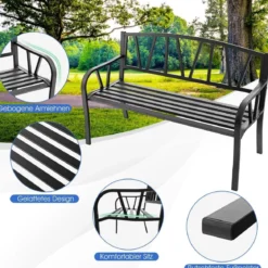 128 cm Lange Sitzbank Gartenbank mit Metallrahmen Schwarz