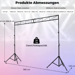 360 cm langes Lichtstativ mit Quertraverse Höhenverstellbarem DJ-Lampenstativ 140–265 cm