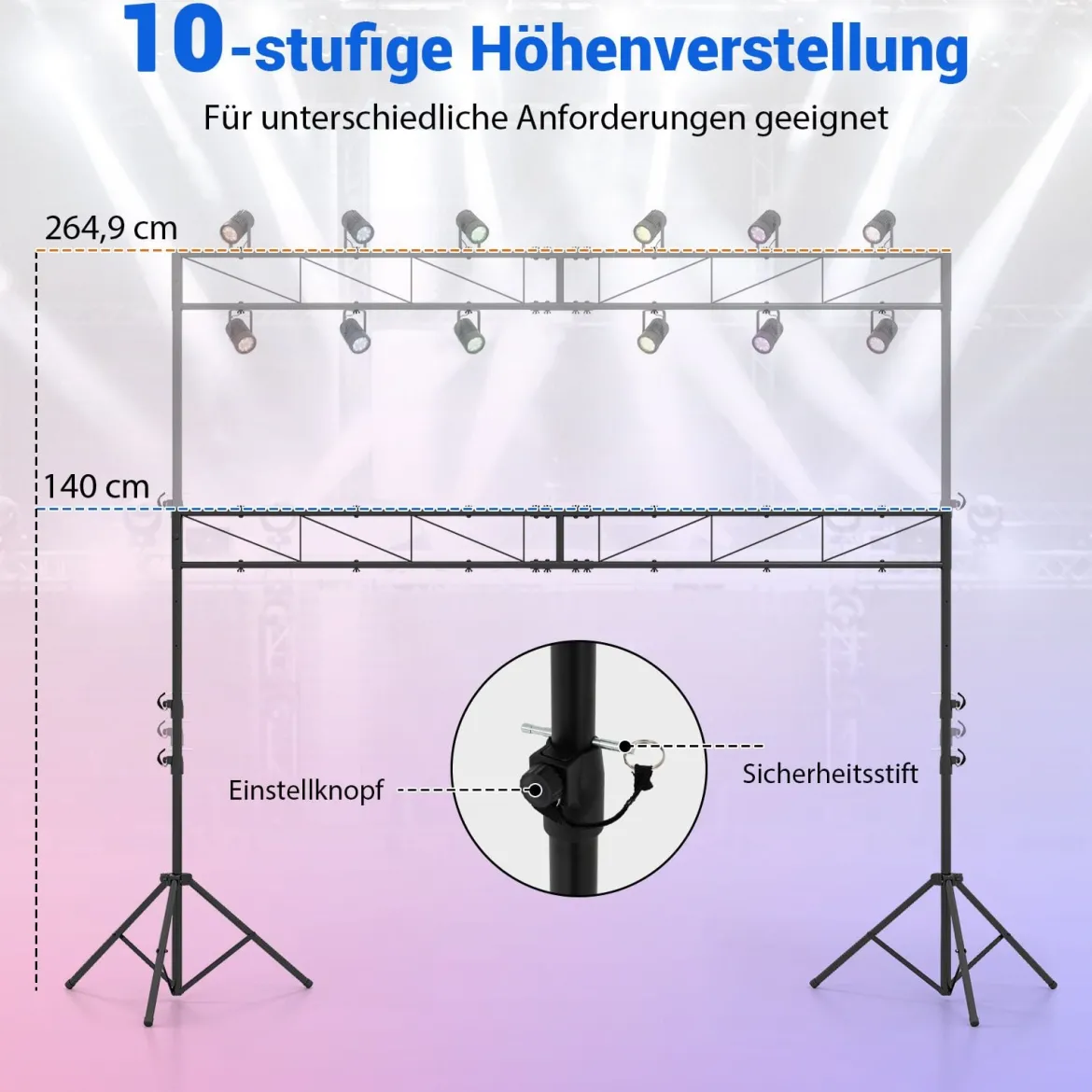 360 cm langes Lichtstativ mit Quertraverse Höhenverstellbarem DJ-Lampenstativ 140–265 cm