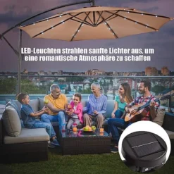 Ø 300cm LED Ampelschirm Sonnenschirm mit Solarlichtern Terrassenschirm für Garten Braun