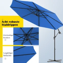 Ø 300cm LED Ampelschirm Sonnenschirm mit Solarlichtern Terrassenschirm für Garten Blau