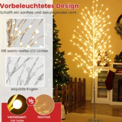 186 cm LED Lichterbaum Birkenbaum mit warmweißen LED-Leuchten künstlicher Weihnachtsbaum