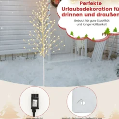 155 cm LED Lichterbaum mit Warmweißen LED-Leuchten & Metallständer Birkenbaum Silber