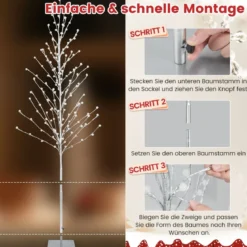 155 cm LED Lichterbaum mit Warmweißen LED-Leuchten & Metallständer Birkenbaum Silber