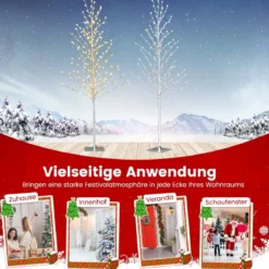 155 cm LED Lichterbaum mit Warmweißen LED-Leuchten & Metallständer Birkenbaum Silber