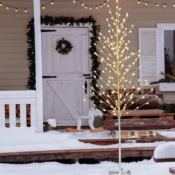 155 cm LED Lichterbaum mit Warmweißen LED-Leuchten & Metallständer Birkenbaum Silber