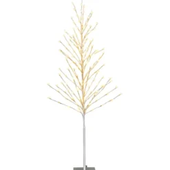 155 cm LED Lichterbaum mit Warmweißen LED-Leuchten & Metallständer Birkenbaum Silber