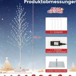 155 cm LED Lichterbaum mit Warmweißen LED-Leuchten & Metallständer Birkenbaum Silber