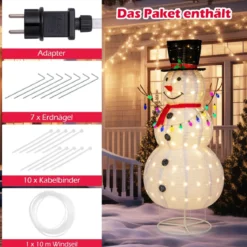 180 cm LED Schneemann beleuchtet Weihnachtsfigur mit 180 warmweißen LED- Lichern
