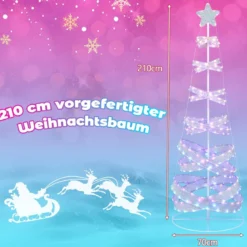 210 cm LED Spiral Weihnachtsbaum aus Polyester Metall mit 341 LEDs & 34 Lichtmodi & Stern