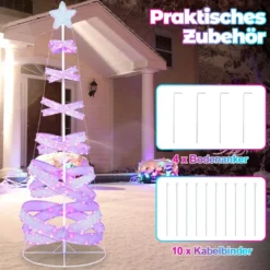 210 cm LED Spiral Weihnachtsbaum aus Polyester Metall mit 341 LEDs & 34 Lichtmodi & Stern