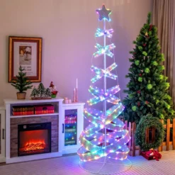 210 cm LED Spiral Weihnachtsbaum aus Polyester Metall mit 341 LEDs & 34 Lichtmodi & Stern