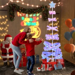 210 cm LED Spiral Weihnachtsbaum aus Polyester Metall mit 341 LEDs & 34 Lichtmodi & Stern