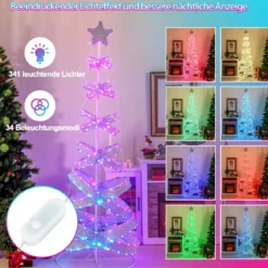 210 cm LED Spiral Weihnachtsbaum aus Polyester Metall mit 341 LEDs & 34 Lichtmodi & Stern