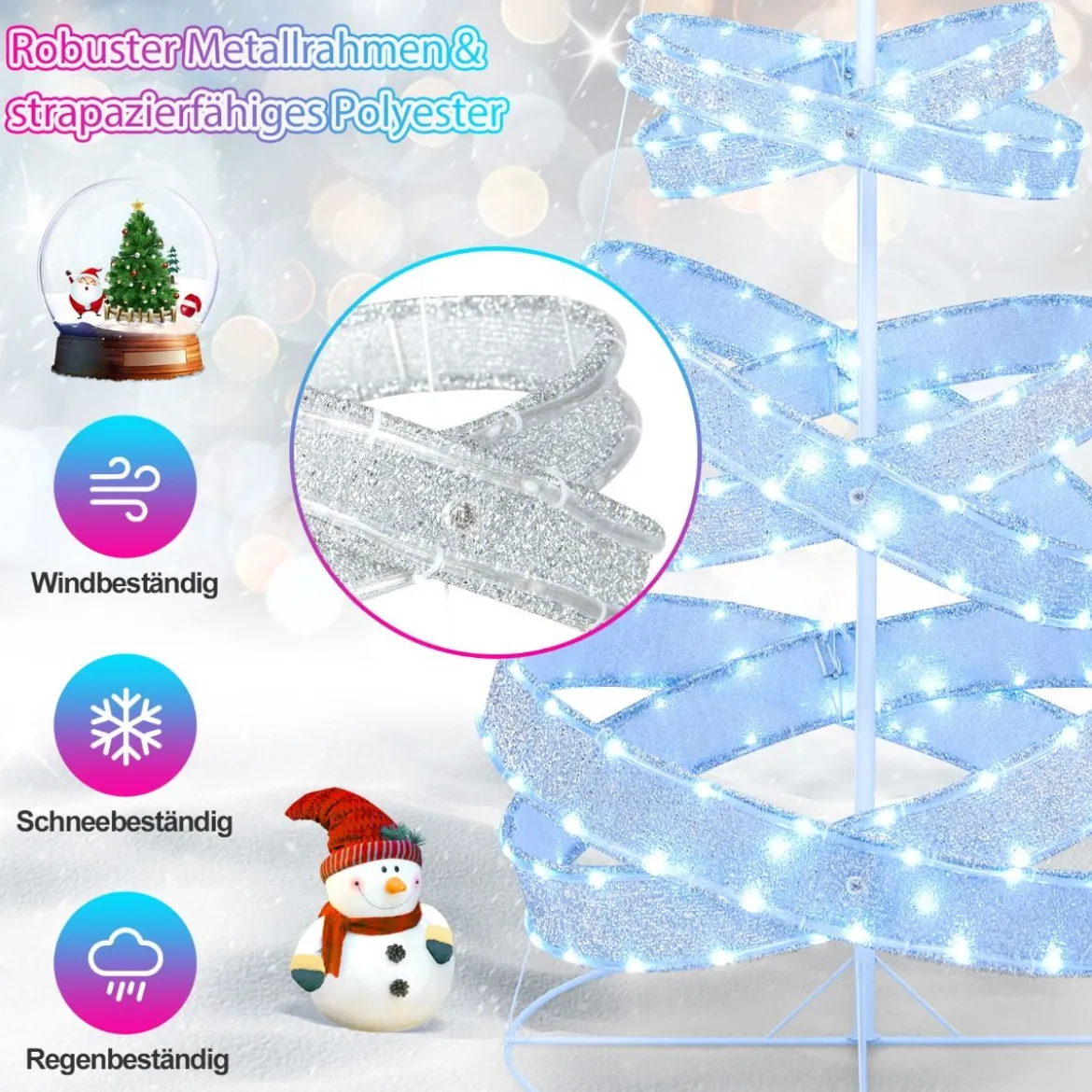 210 cm LED Spiral Weihnachtsbaum aus Polyester Metall mit 341 LEDs & 34 Lichtmodi & Stern