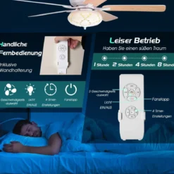 132cm leiser Deckenventilator Holz mit Beleuchtung umkehrbar Ventilator mit Lampe 4H Timer Weiß