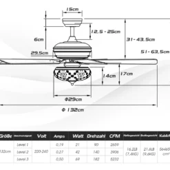132cm leiser Deckenventilator Holz mit Beleuchtung umkehrbar Ventilator mit Lampe 4H Timer Weiß