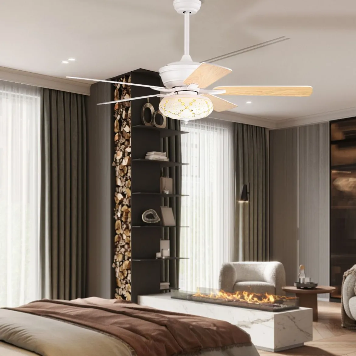132cm leiser Deckenventilator Holz mit Beleuchtung umkehrbar Ventilator mit Lampe 4H Timer Weiß