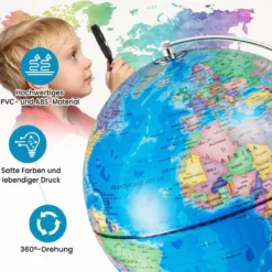 Ø 23 cm Leuchtglobus mit Metallsockel & Licht & Deutsche Geografische Karte & Sternbildkarte