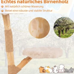 90 cm Massivholz Kratzbaum mit 3 Plüschsitzflächen Seil & Kratzpfosten Katzenbaum Katzenturm Beige