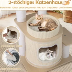 151 cm Mehrstöckiger Kratzbaum moderner Katzenbaum mit gepolstertem Aussichtsplatz Weiß