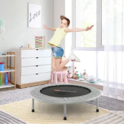 φ97cm Mini Trampolin Fitness Trampolin faltbar Kindertrampolin bis 150kg belastbar Grau