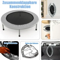φ97cm Mini Trampolin Fitness Trampolin faltbar Kindertrampolin bis 150kg belastbar Grau