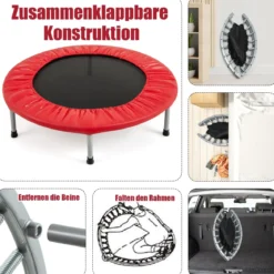 φ97cm Mini Trampolin Fitness Trampolin Faltbar Kindertrampolin bis 150kg Belastbar Rot
