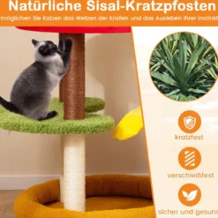 106 cm moderner Kratzbaum mehrstöckiger Kletterbaum mit gepolsterter Aussichtsplattform geräumigem Bett Orange