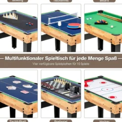 1055 cm Multifunktionstisch 10-in-1 Kombi-Spieltisch mit Tischfußball Hockey Tischtennis Billard