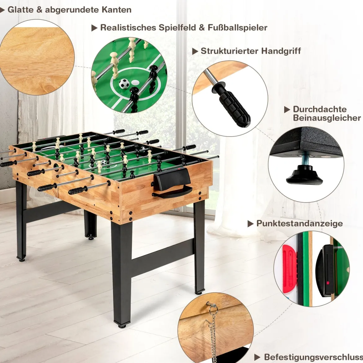 1055 cm Multifunktionstisch 10-in-1 Kombi-Spieltisch mit Tischfußball Hockey Tischtennis Billard