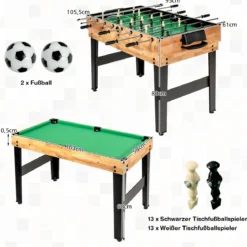 1055 cm Multifunktionstisch 10-in-1 Kombi-Spieltisch mit Tischfußball Hockey Tischtennis Billard