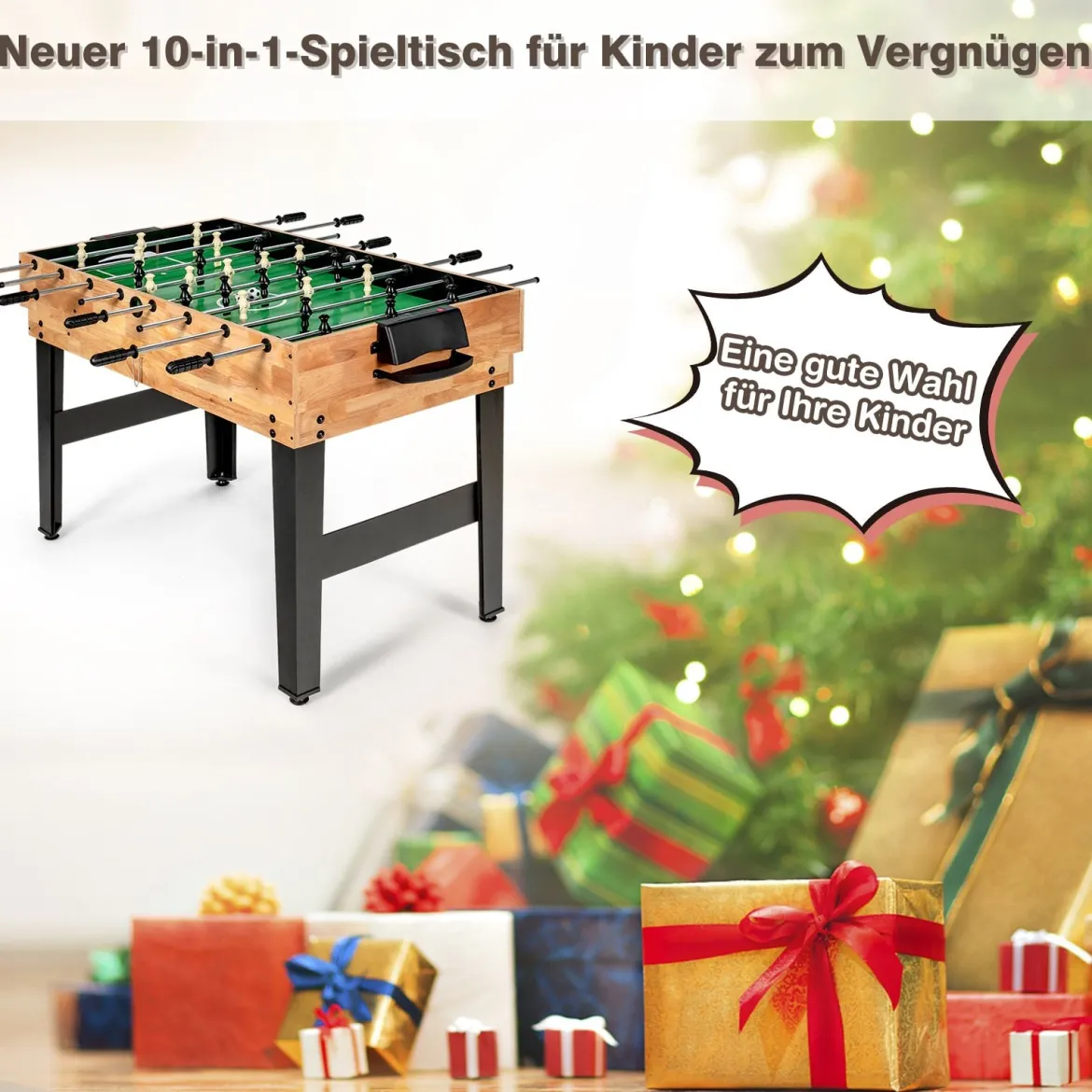 1055 cm Multifunktionstisch 10-in-1 Kombi-Spieltisch mit Tischfußball Hockey Tischtennis Billard