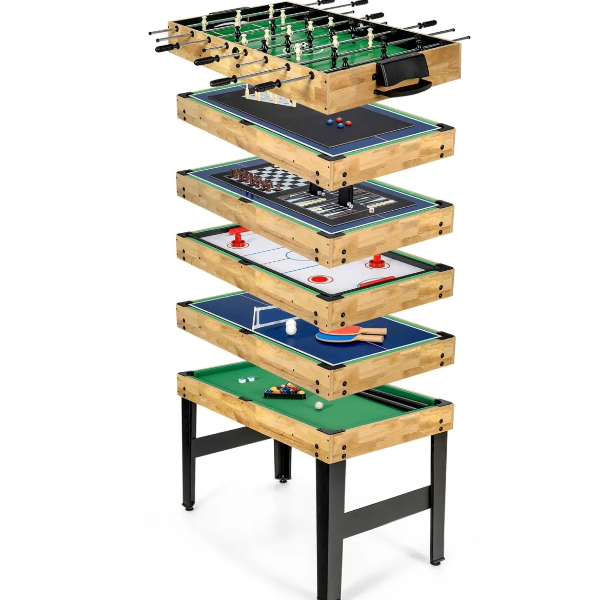 1055 cm Multifunktionstisch 10-in-1 Kombi-Spieltisch mit Tischfußball Hockey Tischtennis Billard