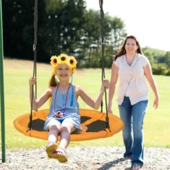 Ø 100 cm Nestschaukel mit Verstellbaren Seilen Hängeschaukel Kinderschaukel Rundschaukel Gelb