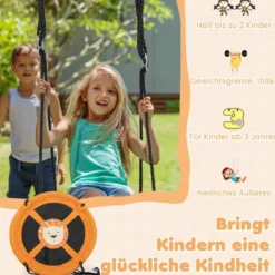Ø 100 cm Nestschaukel mit Verstellbaren Seilen Hängeschaukel Kinderschaukel Rundschaukel Gelb