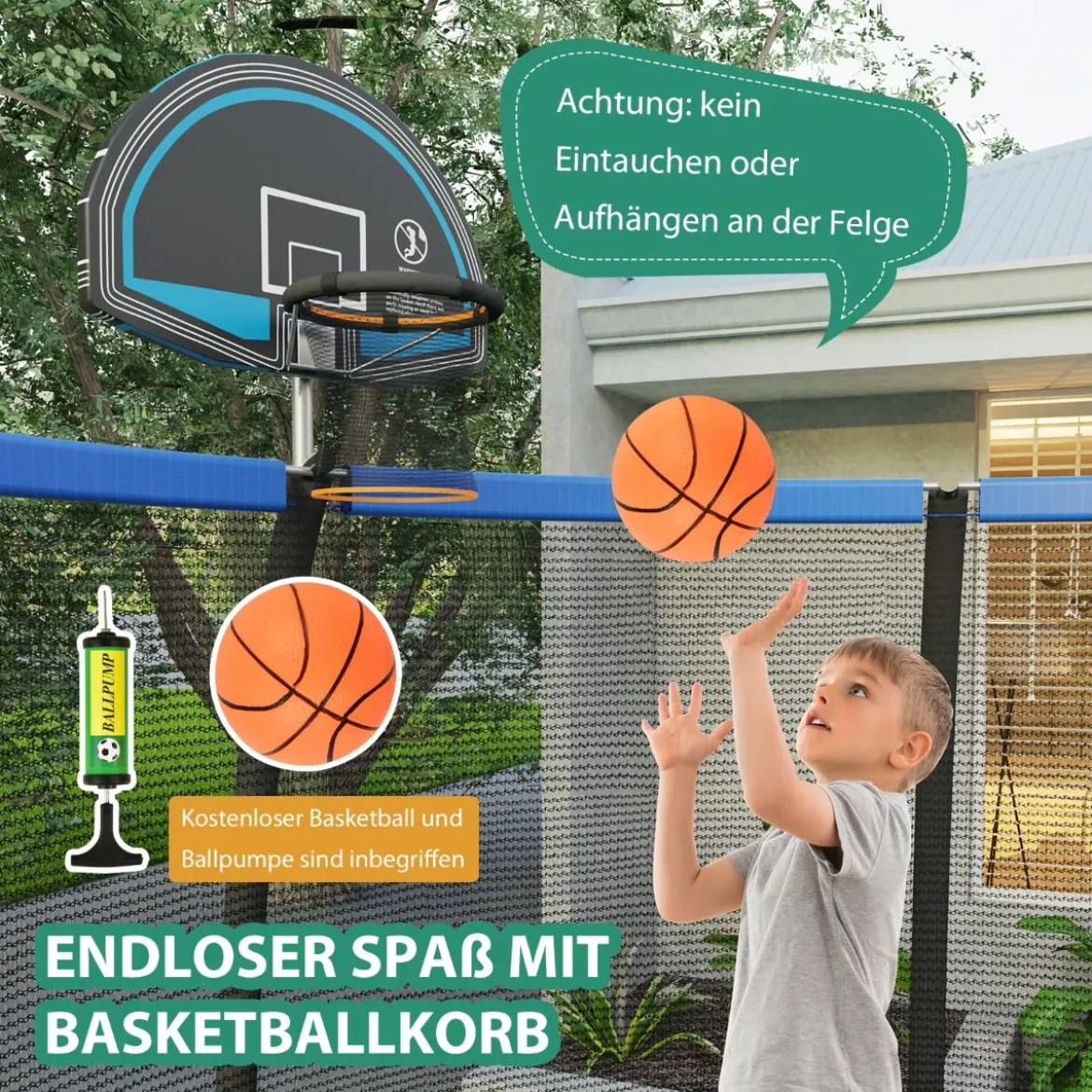 φ333cm Outdoor Trampolin mit Leiter & Basketball & Sicherheitsnetz & Randabdeckung