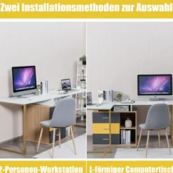220 cm 2 Personen Schreibtisch Arbeitstisch Bürotisch Computertisch Eckschreibtisch