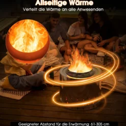 Ø49 cm Rauchfreier Feuerkorb aus Edelstahl für Camping und Garten Silber