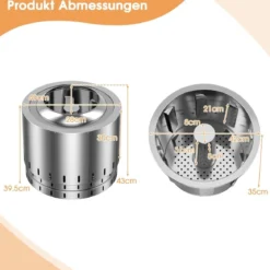 Ø49 cm Rauchfreier Feuerkorb aus Edelstahl für Camping und Garten Silber