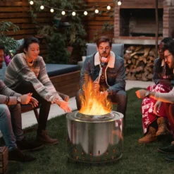 Ø49 cm Rauchfreier Feuerkorb aus Edelstahl für Camping und Garten Silber
