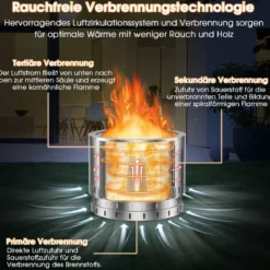 Ø49 cm Rauchfreier Feuerkorb aus Edelstahl für Camping und Garten Silber