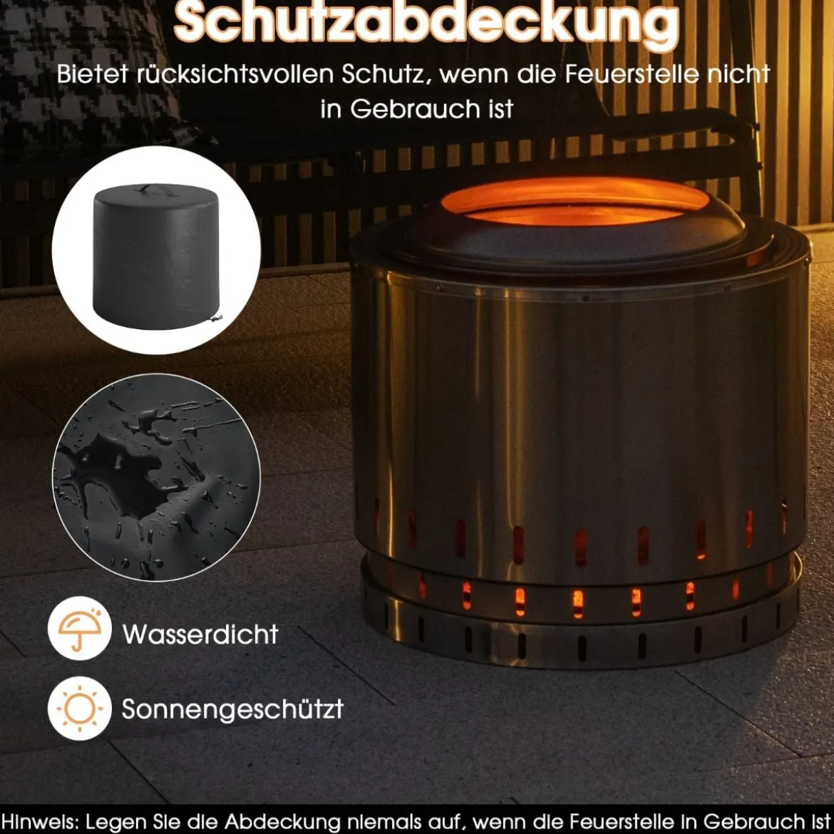 Ø49 cm Rauchfreier Feuerkorb aus Edelstahl für Camping und Garten Silber