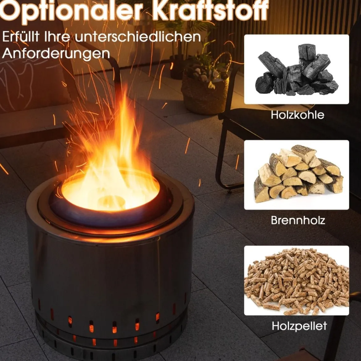 Ø49 cm Rauchfreier Feuerkorb aus Edelstahl für Camping und Garten Silber