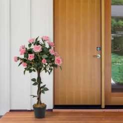 93 cm Rosenbaum mit 21 Kiefernrosen & Natürlicher Stamm Kunstbaum mit Blüten