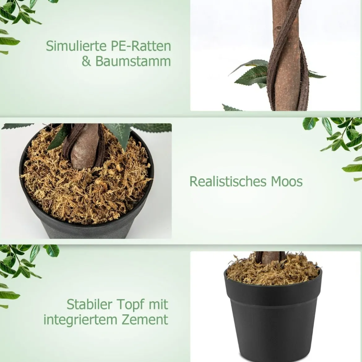 93 cm Rosenbaum mit 21 Kiefernrosen & Natürlicher Stamm Kunstbaum mit Blüten