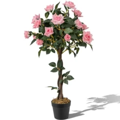 93 cm Rosenbaum mit 21 Kiefernrosen & Natürlicher Stamm Kunstbaum mit Blüten
