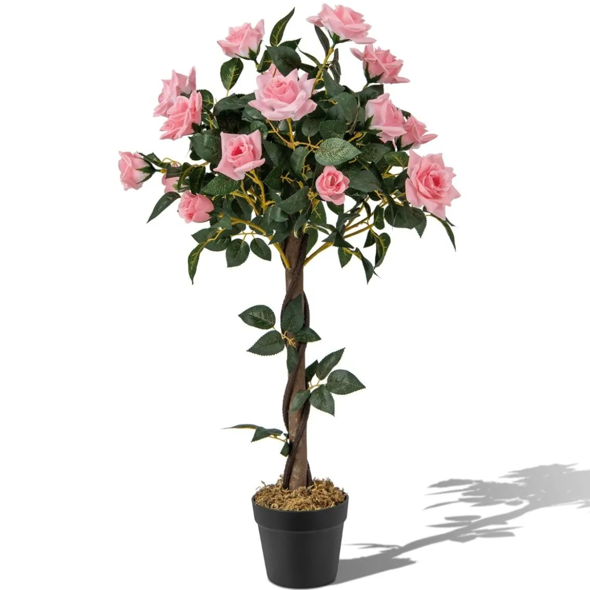 93 cm Rosenbaum mit 21 Kiefernrosen & Natürlicher Stamm Kunstbaum mit Blüten